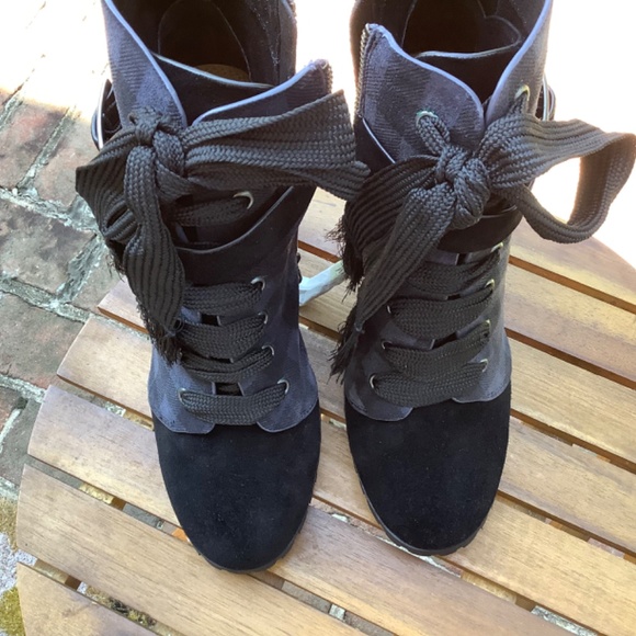 Splendid Celine High Heeled Suede Ankle Boots Black Gray Plaid SZ 9.5 NWOT - Picture 15 of 16